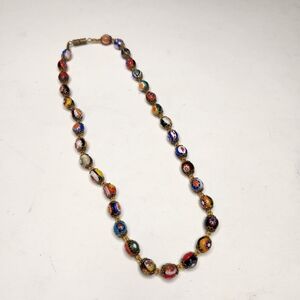 vtg venetian murano millifiori glass beaded barrel clasp 17in necklace colorful